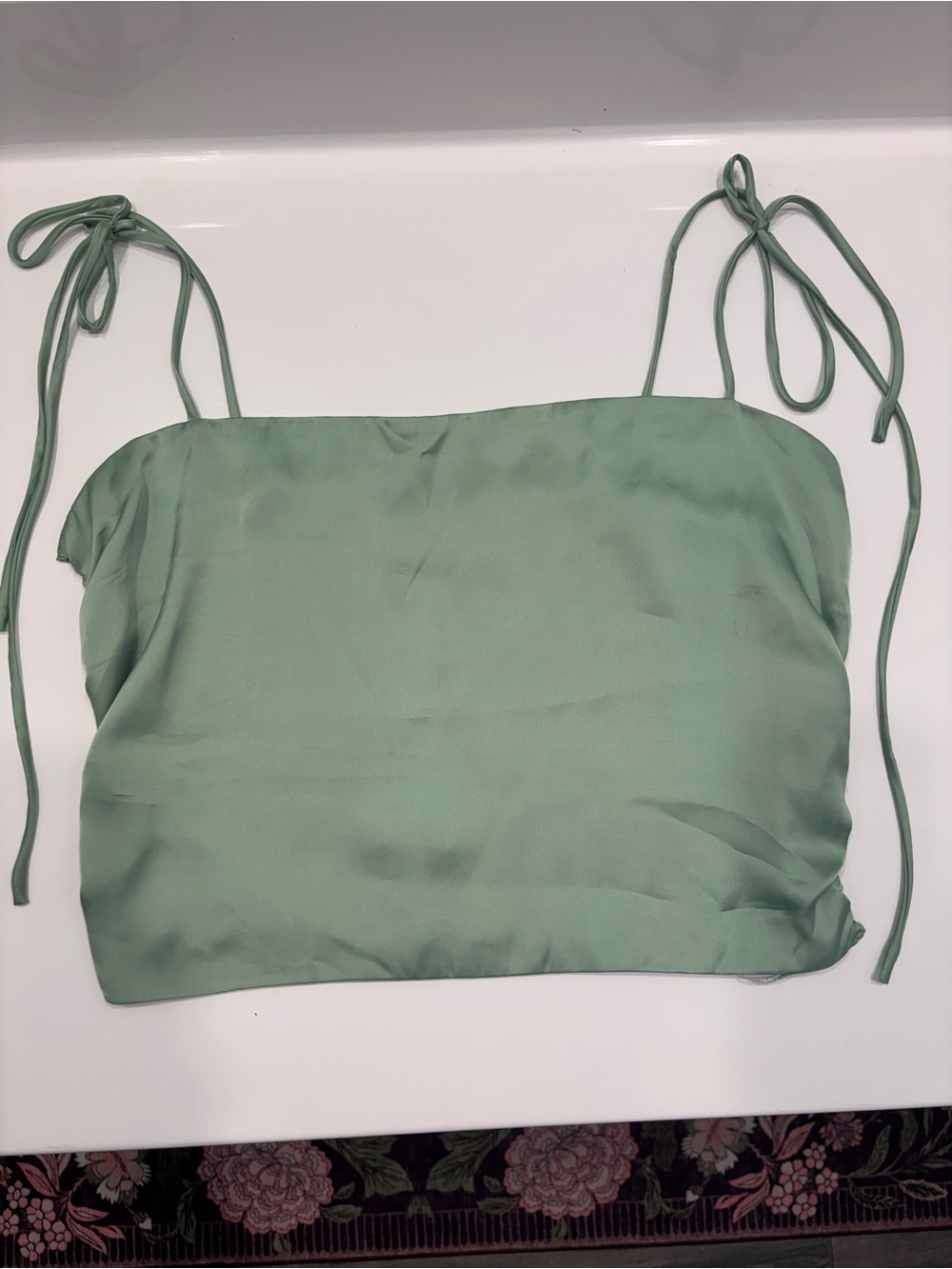 Women’s Sage Green Tie-Strap Crop Top